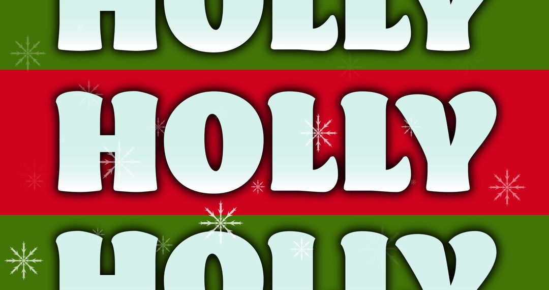 Festive Holly Text on Red and Green Stripes with Snowflakes