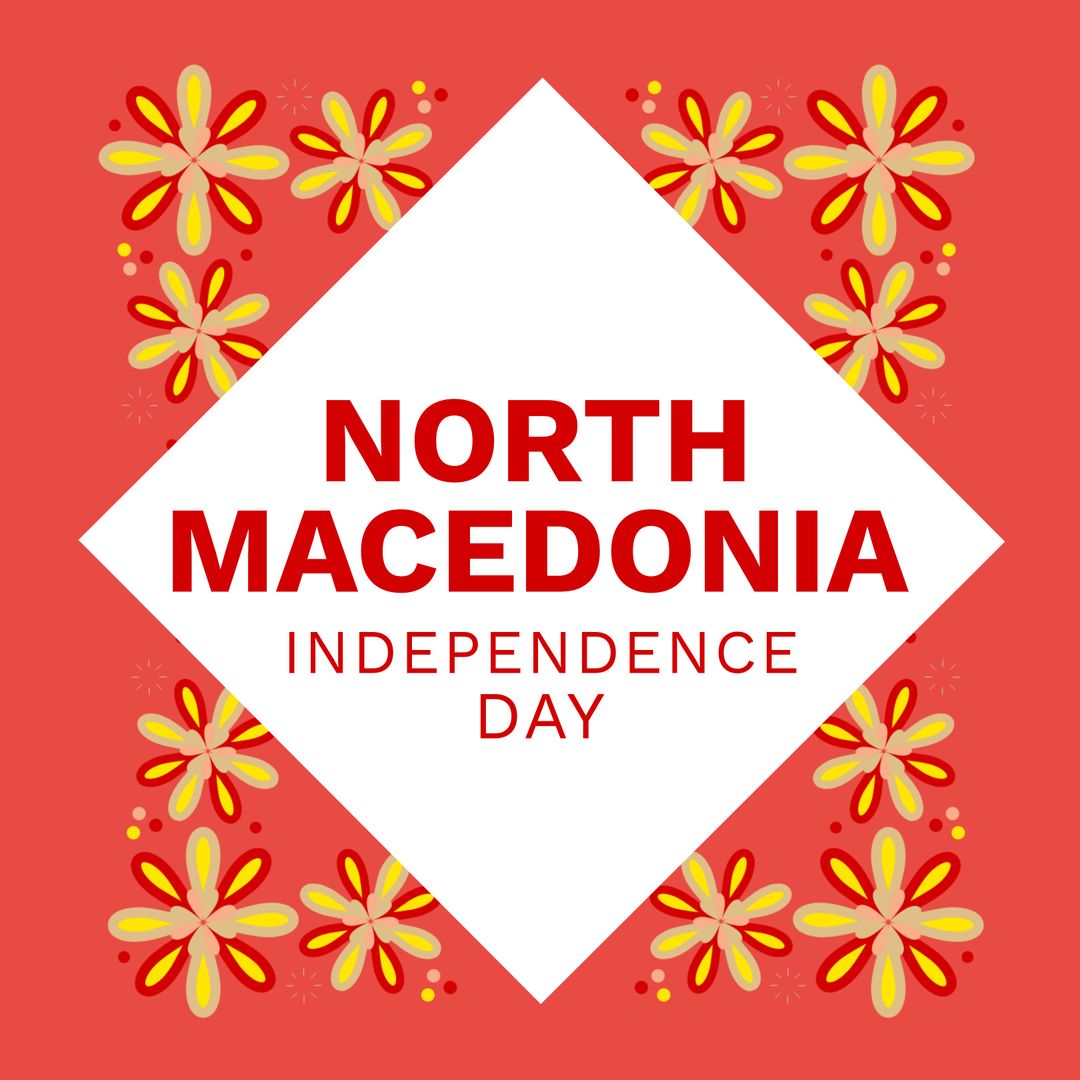North Macedonia Independence Day Greeting with Floral Design