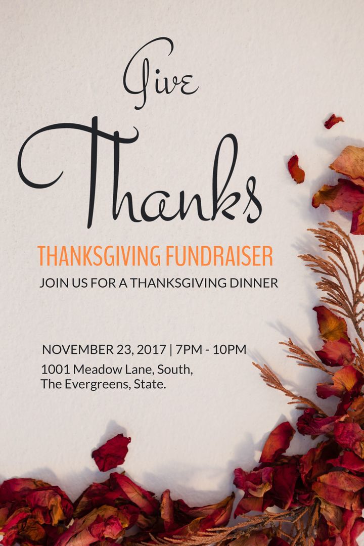 Thanksgiving Fundraiser Event Invitation with Autumn Leaves