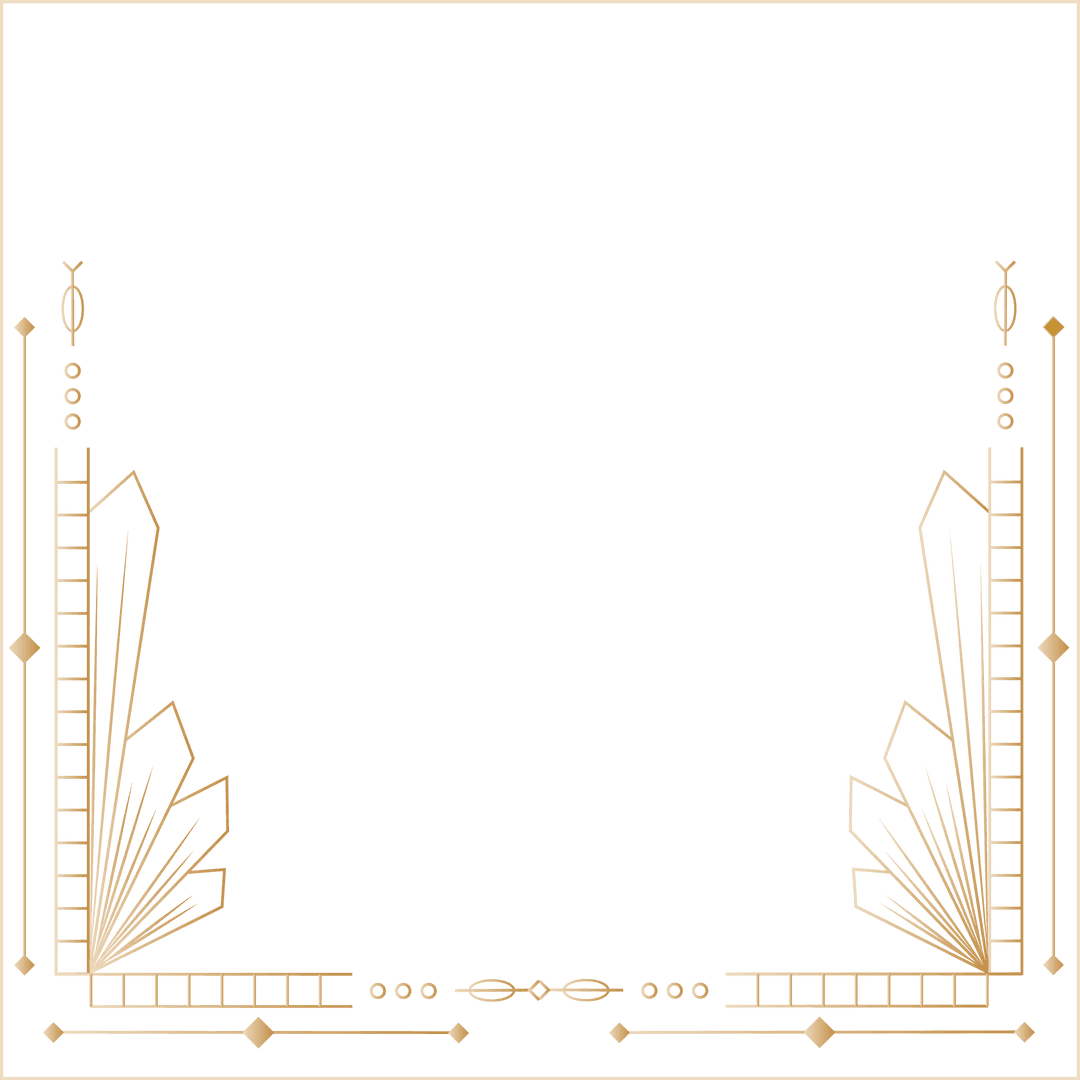 Golden Art Deco Frame on Transparent Background with Geometric Motifs