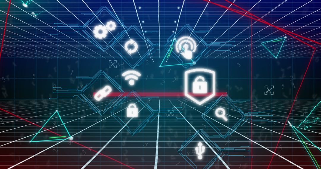 Cyber Security Network with Digital Interface and Icons