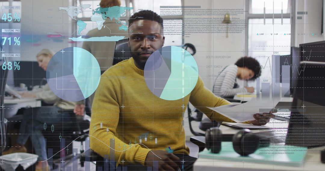 Business Professional Analyzing Data with Holographic Interface