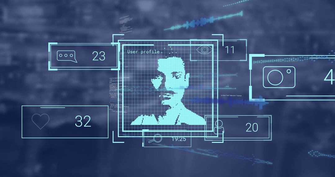 Futuristic Digital Interface with Data Elements and Icons