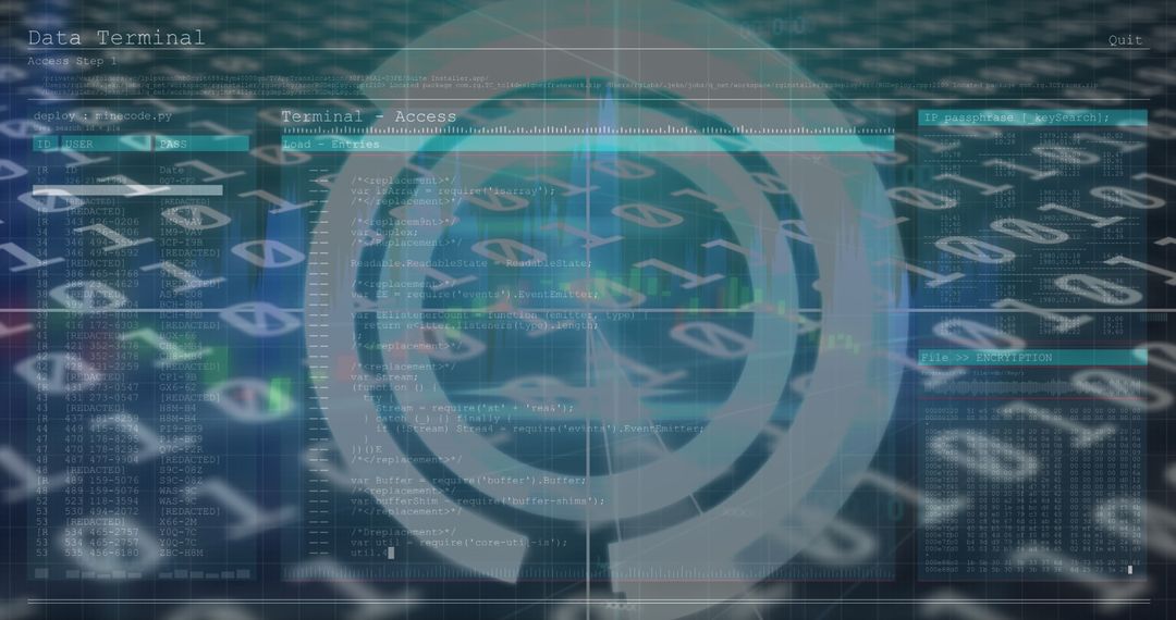 Abstract digital security interface with binary code overlay