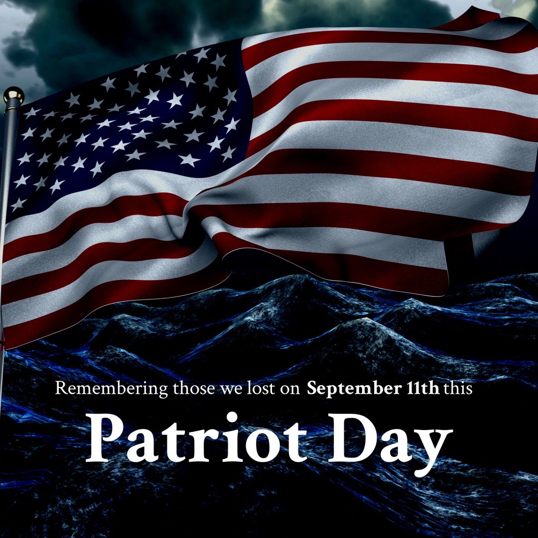 American Flag Waving in Honor of September 11th Patriot Day Commemoration