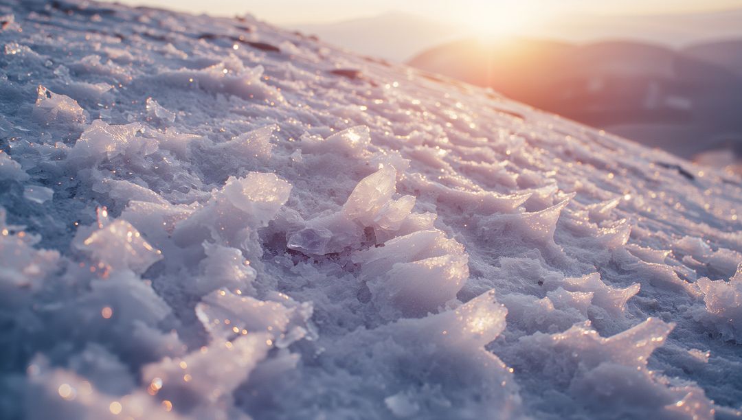 Glistening Ice Crystals on Mountain Slope in Sunlight