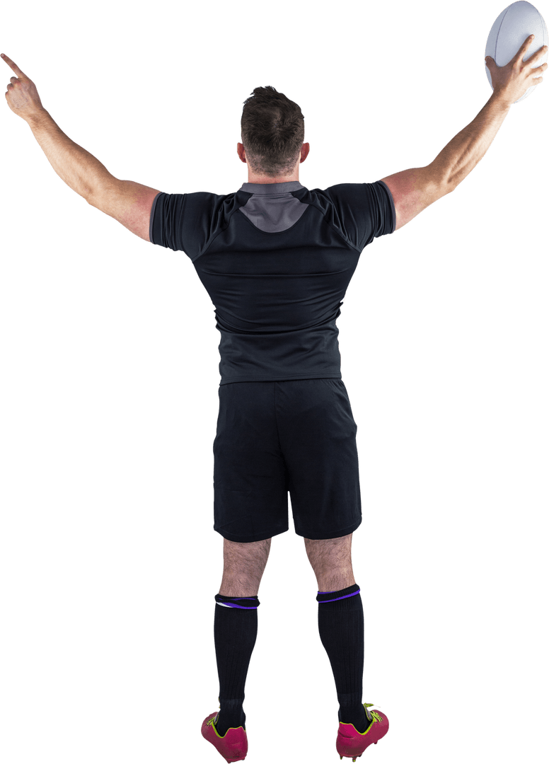 Rugby Player Celebrating with Ball - Transparent Background