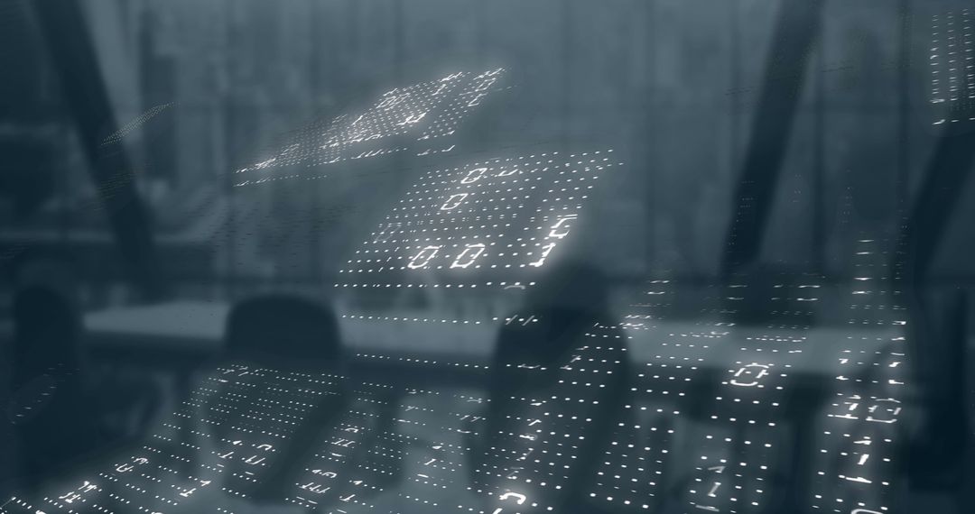 Binary Code Overlay on Modern Office Interior