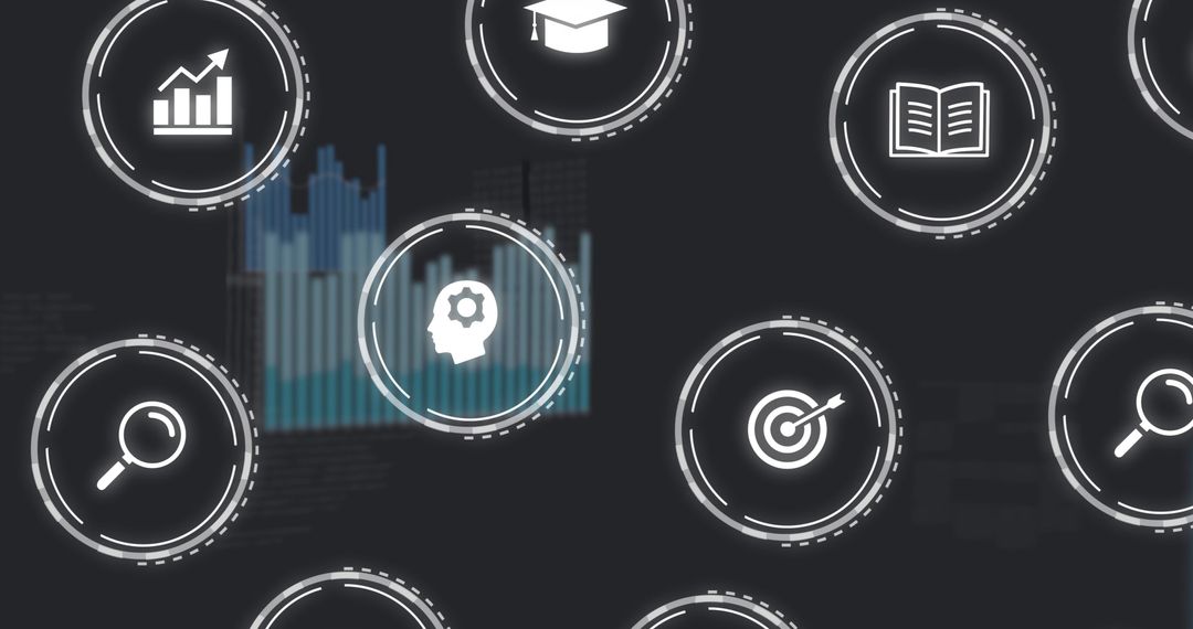 Business Technology Concepts Icon Set Against Digital Diagrams