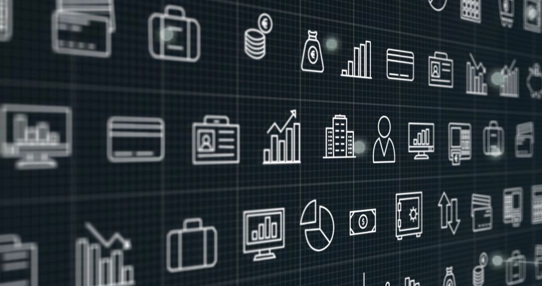 Grid of Financial Iconography on Corporate Tech Dashboard