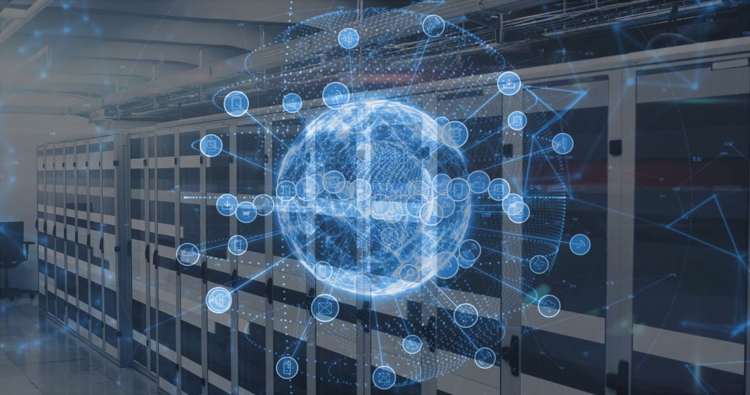 Futuristic Network Sphere inside Data Center with Nodes