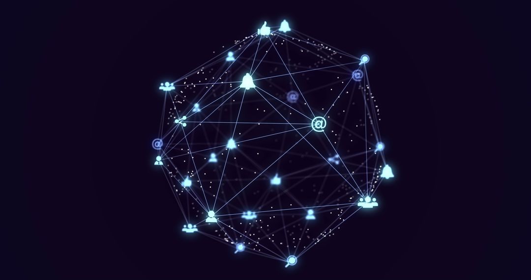 Futuristic Glowing Digital Network Sphere with Icons
