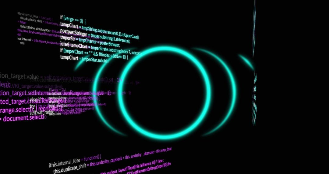Abstract Digital Interface with Data Code and Blue Rings