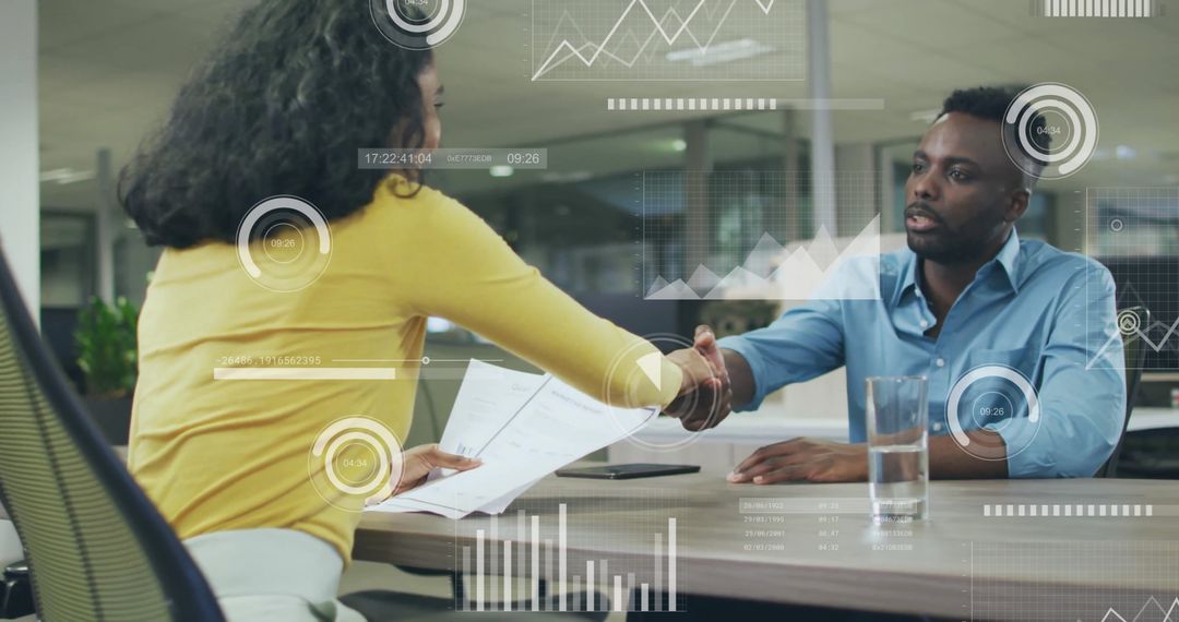 Business Meeting with Data Analytics Holograms Illustration