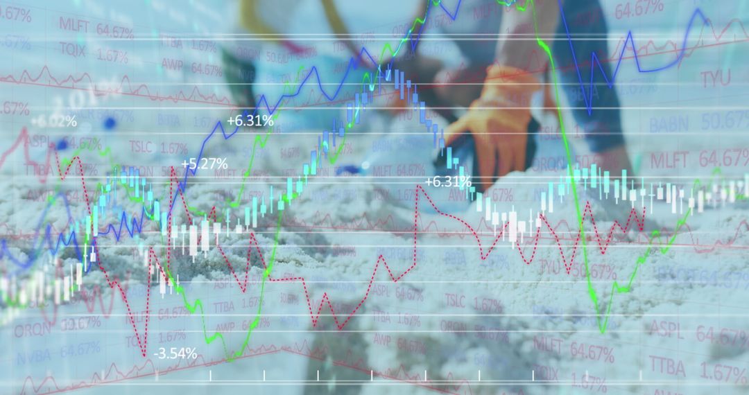 Stock Market Analysis Graph over Snowy Landscape