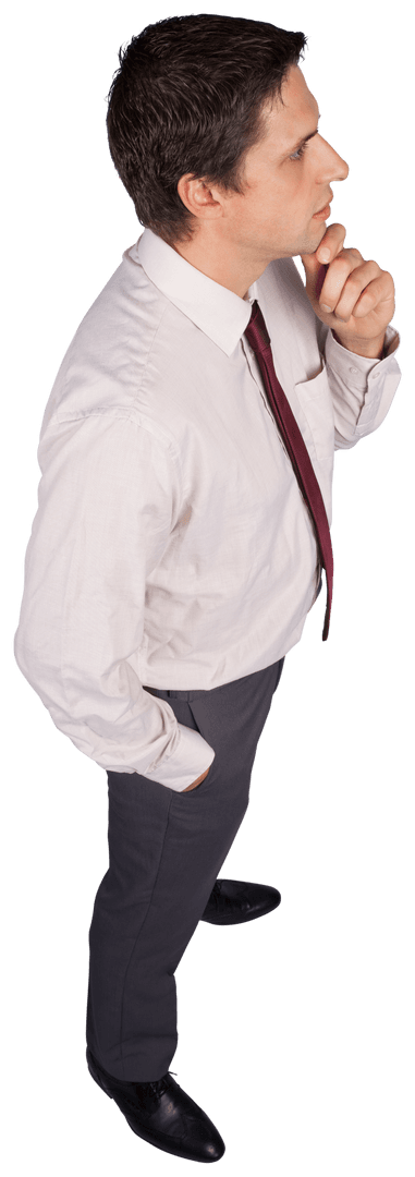 Transparent Businessman Thinking with Hand on Chin from Side