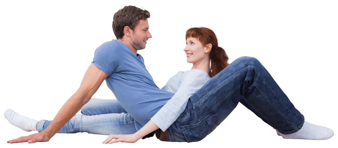 Happy Caucasian Couple Relaxing Together on Transparent Background