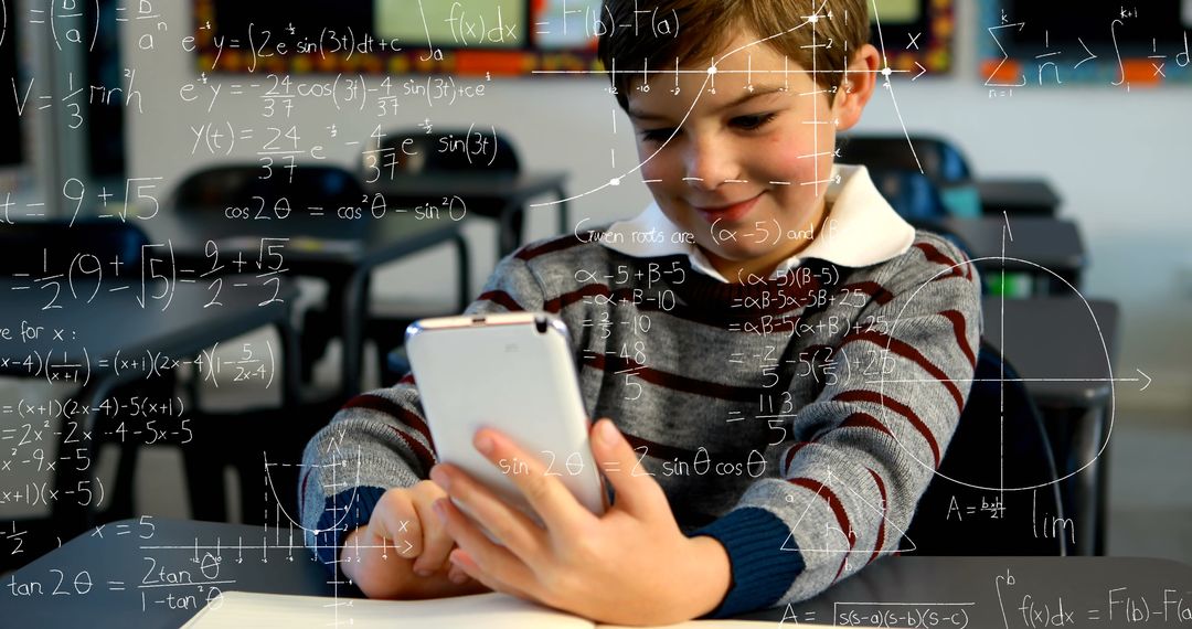 Young Boy Engaging with Digital Learning in Classroom