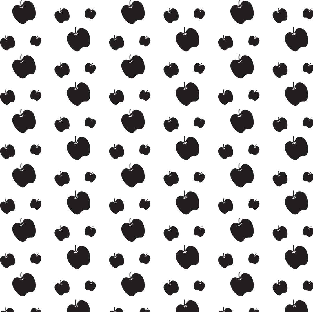 Black Apples Pattern on Transparent Background Vector Illustration