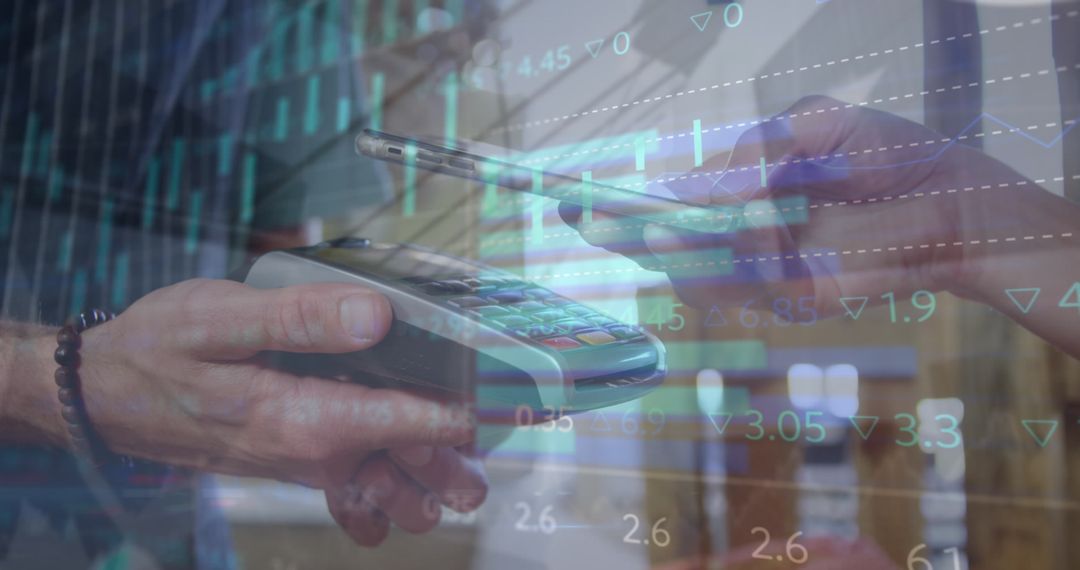 Digital Transaction with Smartphone Overlaying Financial Data