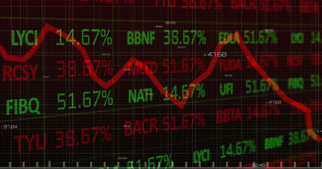 Stock Market Showing Declining Trend with Numbers and Graph