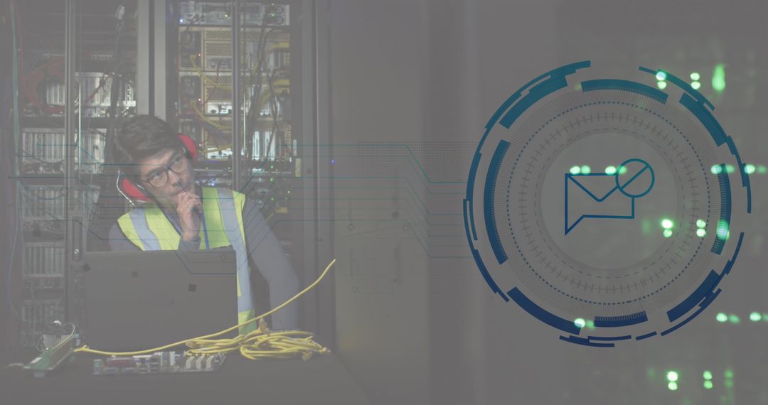 Asian IT Technician Analyzing Data in Server Room