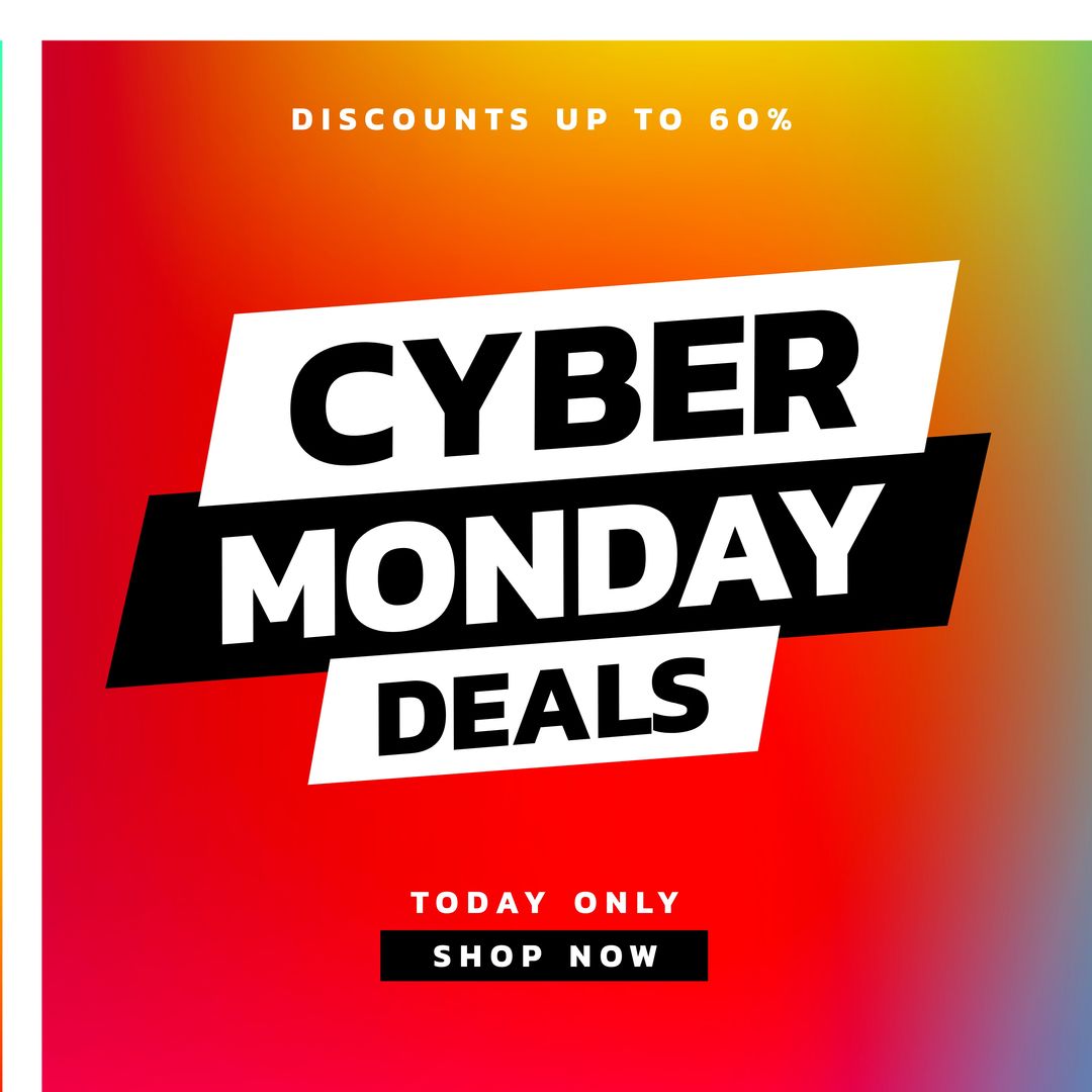 Cyber Monday Deals Colorful Banner with Up to 60% Discounts - Download Free Stock Templates Pikwizard.com
