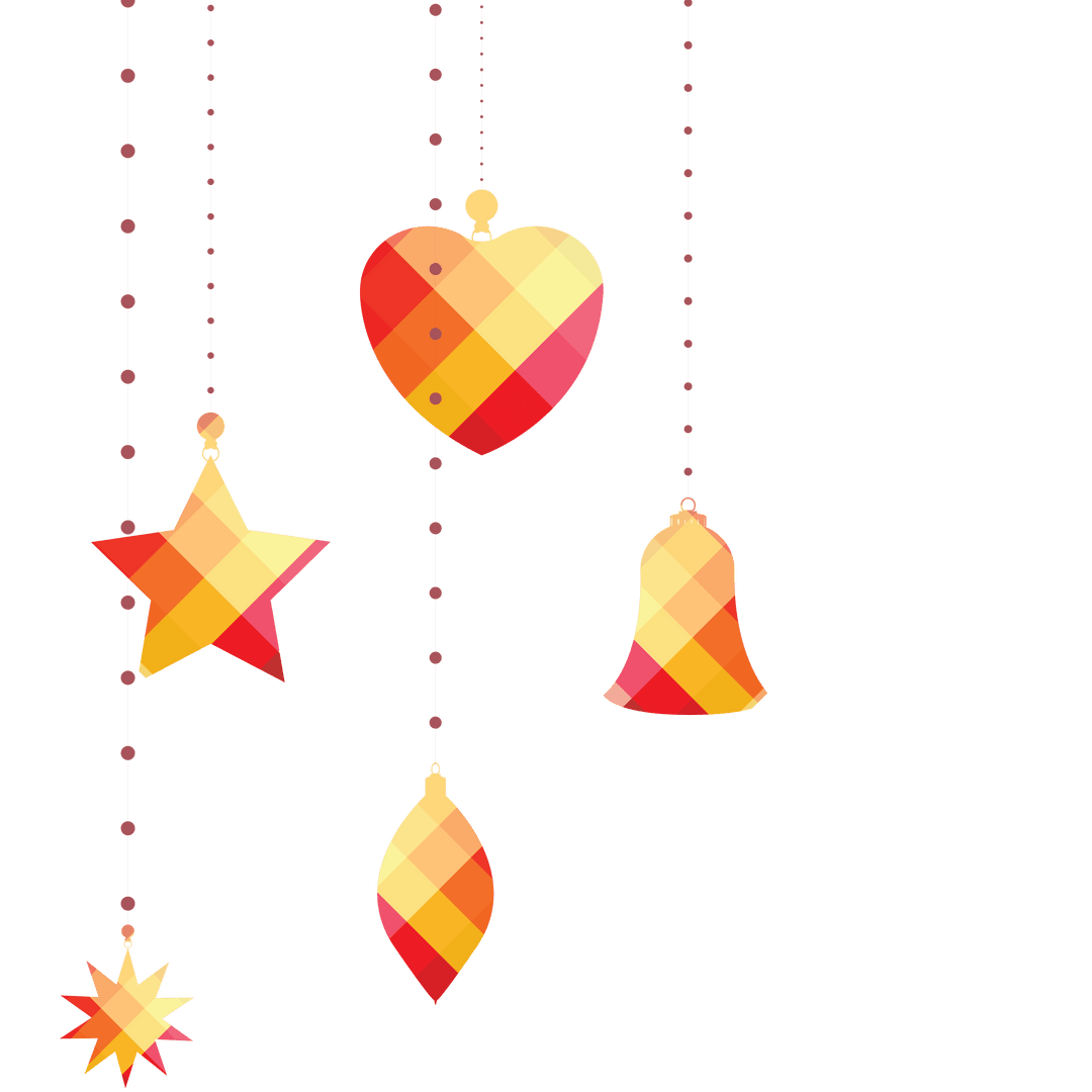 Colorful Hanging Decorations on Transparent Background for Christmas