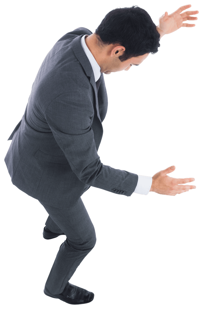 Caucasian Businessman Using Holographic Interface on Transparent Background