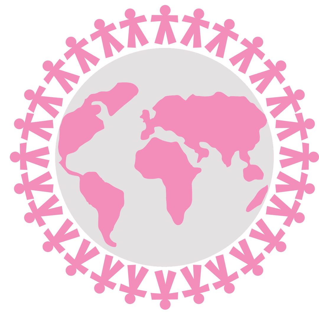 Global Unity Concept with Pink Globe and Figures on Transparent Background