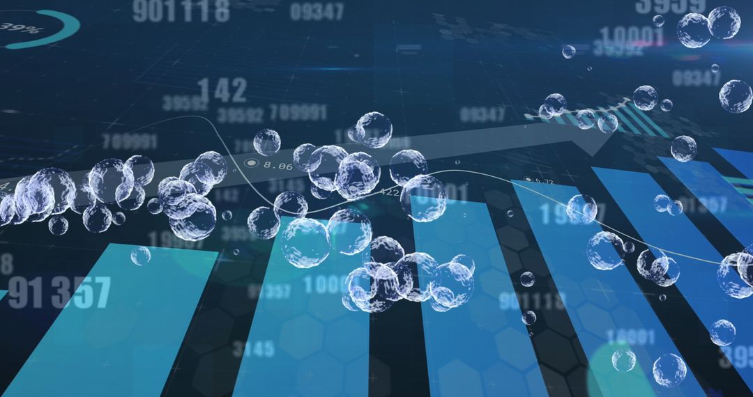 Floating Bubbles Over Dynamic Financial Charts on Blue Background