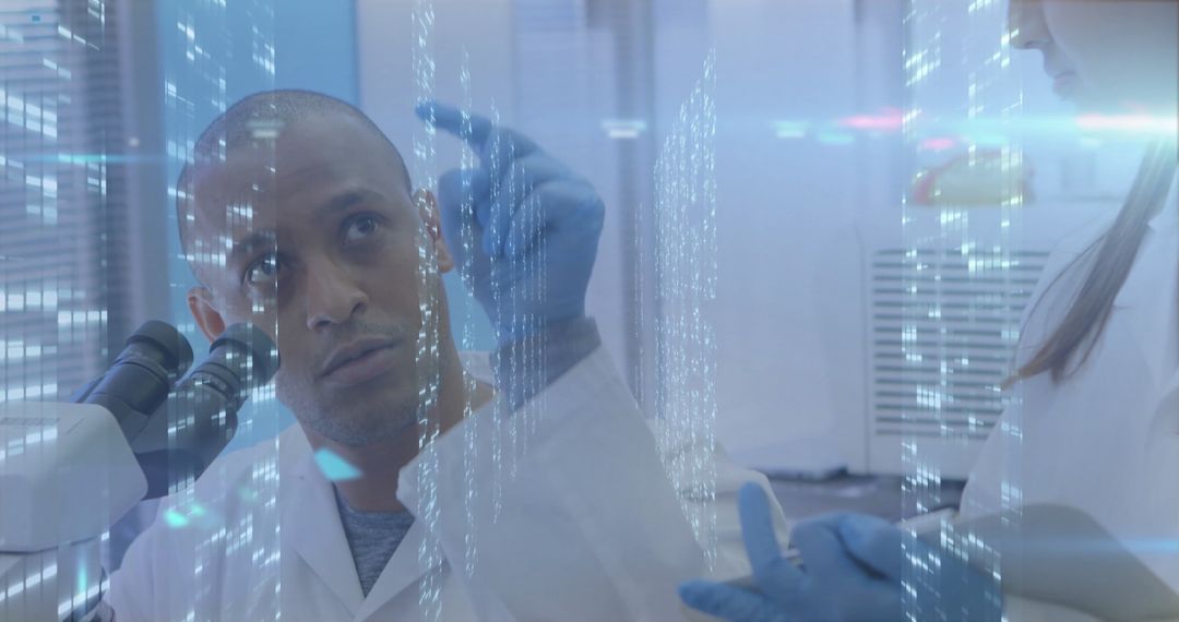 Male Scientist Analyzing Samples in Futuristic Laboratory