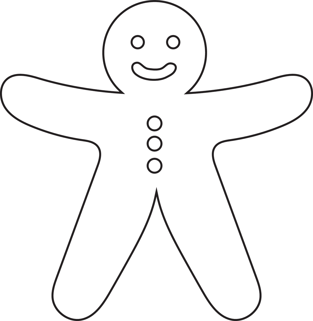 Black Outline Gingerbread Cookie on Transparent Background