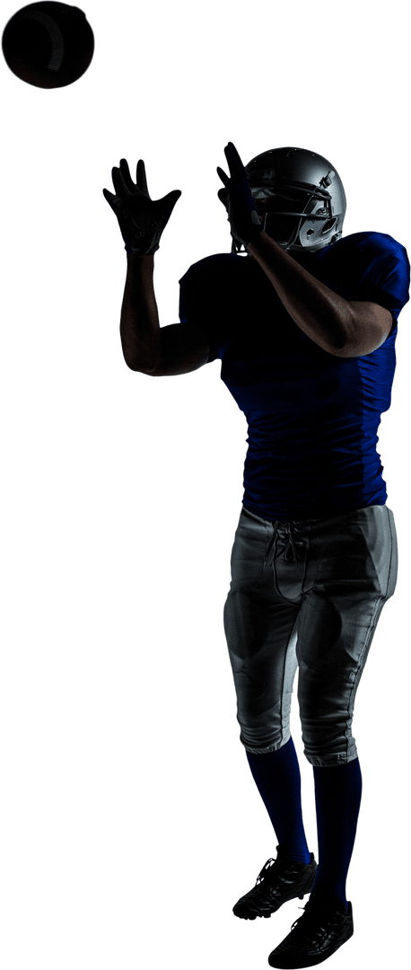 Silhouette of American Football Player Catching Pass Transparent Background