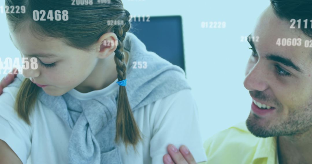 Doctor Administering COVID-19 Vaccine to Child with Data Overlay