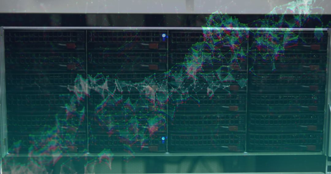Digital Data Network Waves Overlays on Server Rack