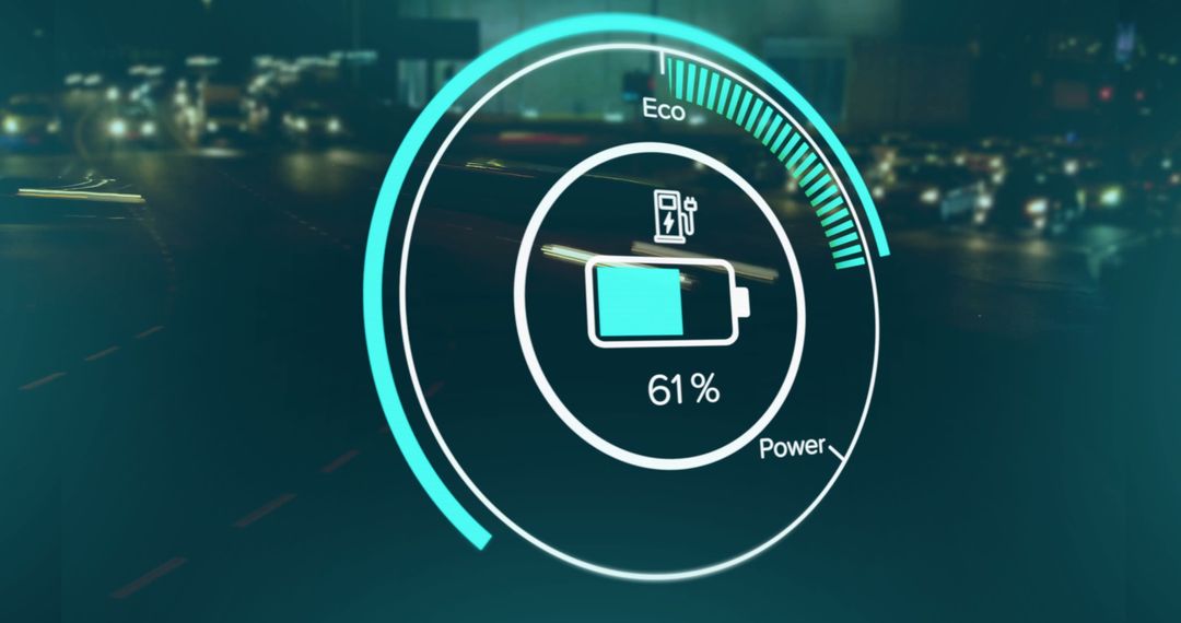 Battery Charge Process over Cityscape Symbolizing Data and Eco Power