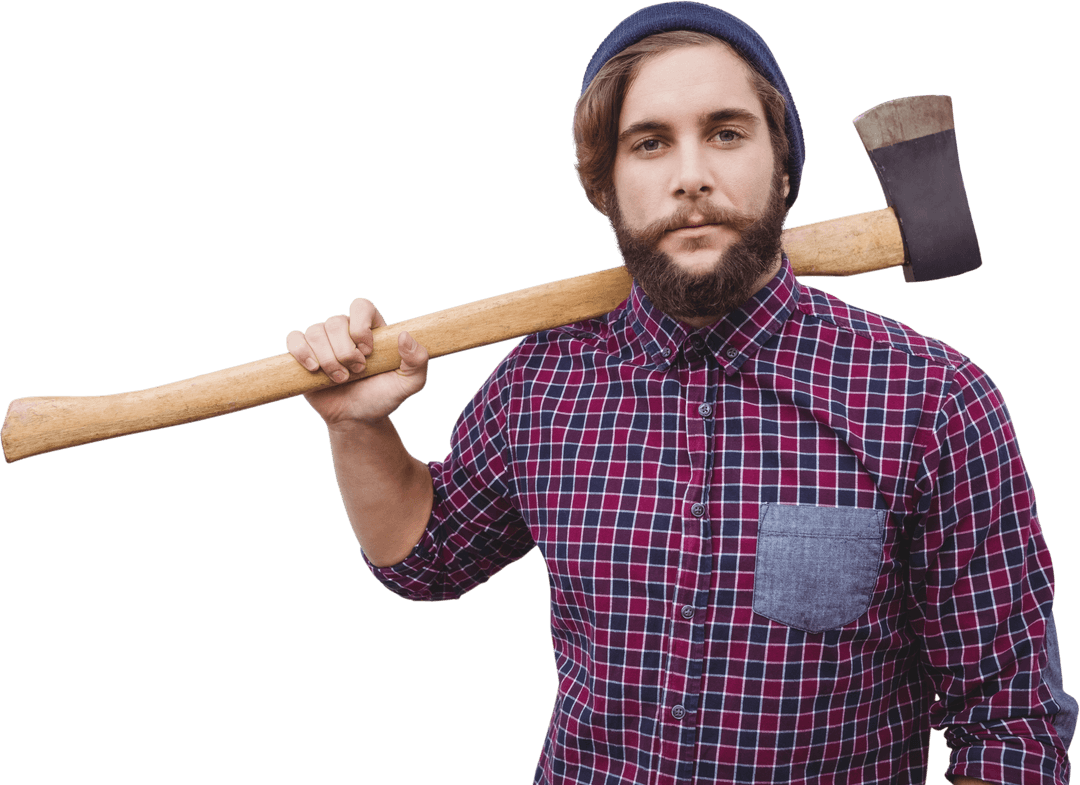 Hipster Woodsman with Axe Transparent Background