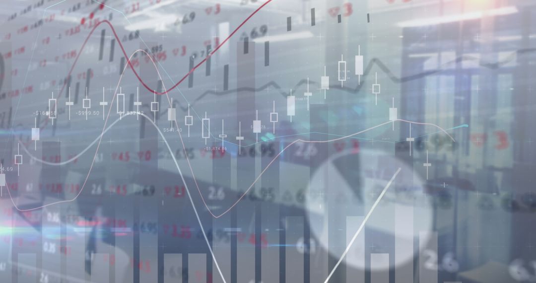 Abstract Financial Chart Overlay in Modern Office Environment