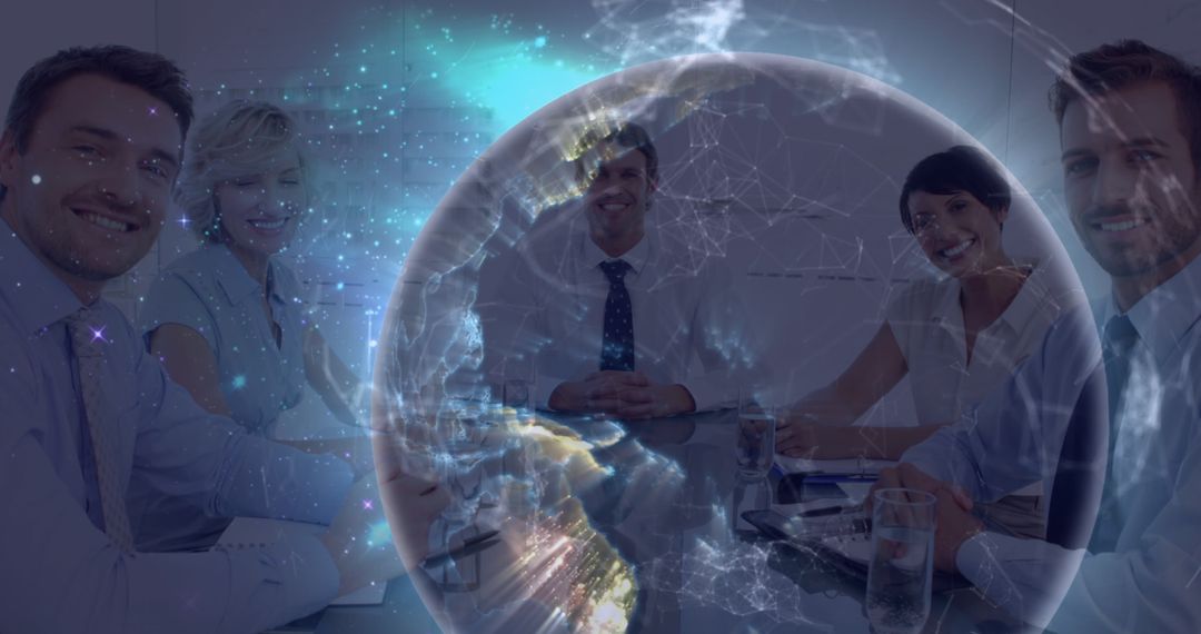 Business Team Collaborating Over Global Digital Network Interface