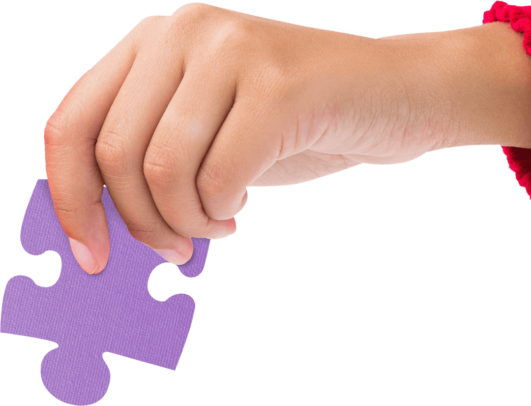 Transparent Hand Holding Purple Jigsaw Puzzle Piece