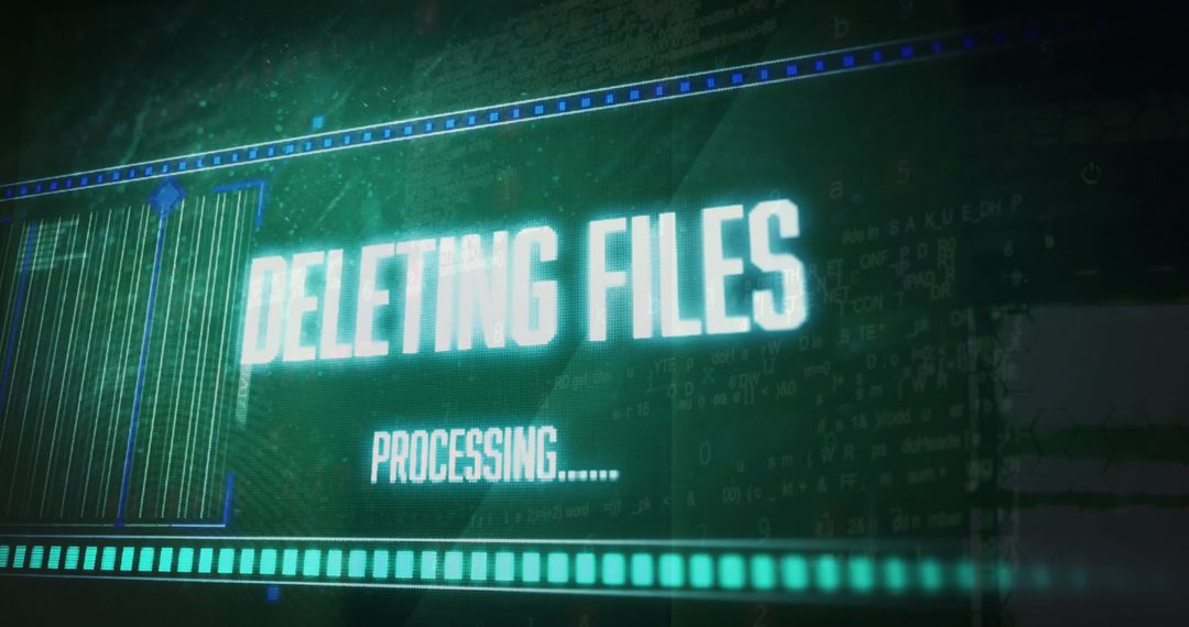 Digital file deletion in progress with computer data visualization