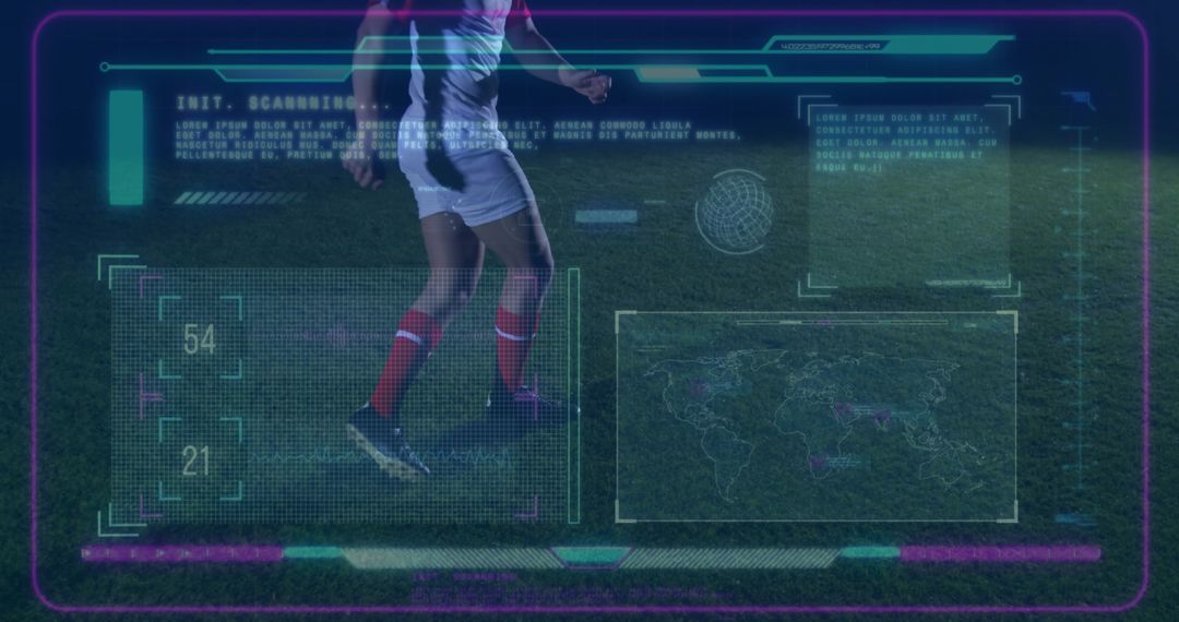 Footage of Football Player with Futuristic AR HUD Interface