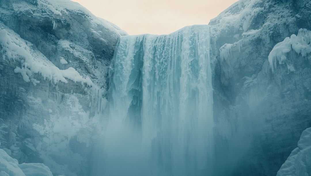 Frozen Waterfall Winter Scene in Mountain Gorge