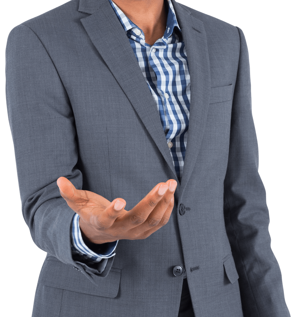 Businessman in Suit Holding Hand Out Against Transparent Background