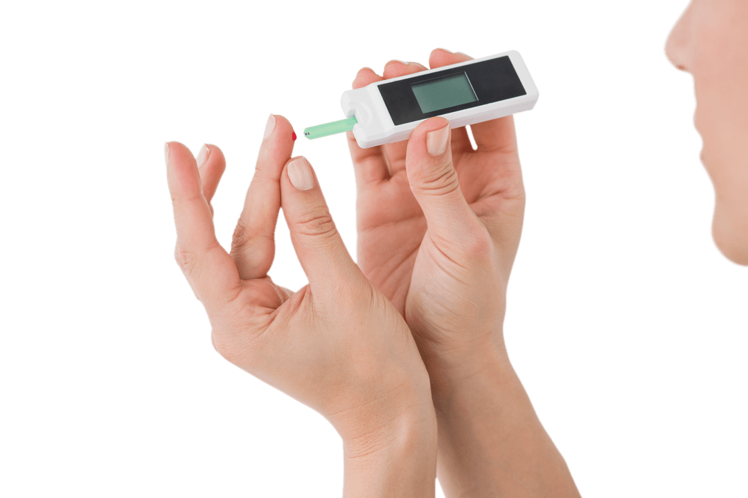 Person Monitoring Blood sugar with Transparent Glucose Device