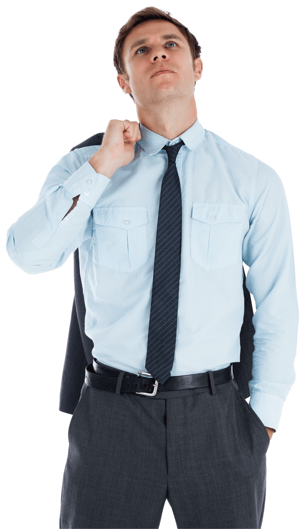 Determined Businessman Holding Jacket on Shoulder Transparent Background