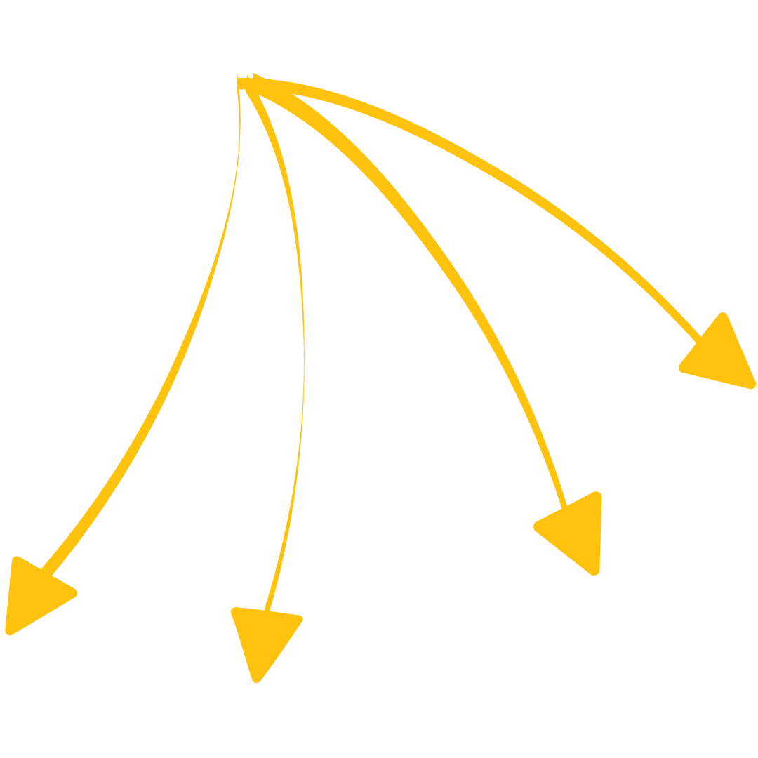 Four Yellow Arrows Indicating Directions on Transparent Background