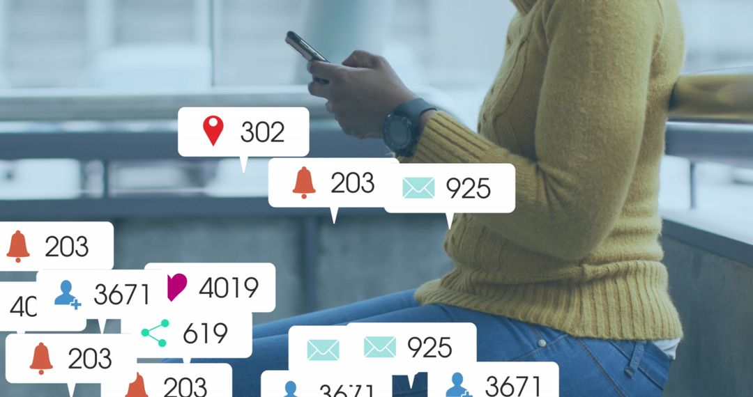 Woman Engaged on Smartphone Activating Social Media Notifications