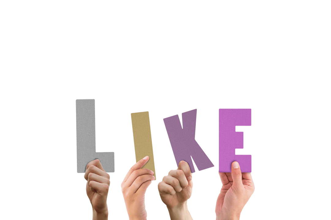 Hands Holding Colorful Like Sign Against Transparent Background